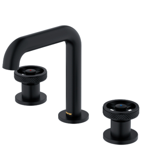Karran Tryst KBF466 Wheel 2-Handle Three Hole Widespread Bathroom Faucet with Matching Pop-up Drain in Matte Black