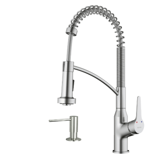 Karran Scottsdale Single-Handle Pull-Down Sprayer Kitchen Faucet with Matching Soap Dispenser in Stainless Steel