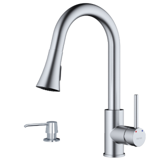 Karran Weybridge Single-Handle Pull-Down Sprayer Kitchen Faucet with Matching Soap Dispenser in Stainless Steel