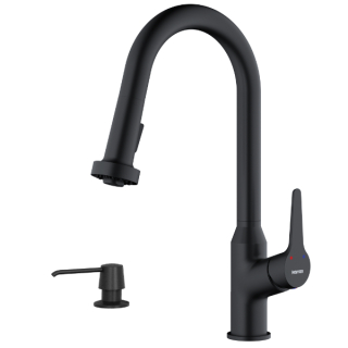 Karran Dockton Single-Handle Pull-Down Sprayer Kitchen Faucet with Matching Soap Dispenser in Matte Black