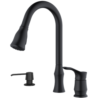 Karran Hillwood Single-Handle Pull-Down Sprayer Kitchen Faucet with Matching Soap Dispenser in Matte Black