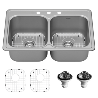 Karran 33" Top Mount 18-Gauge Stainless Steel Double Bowl Kitchen Sink Kit