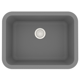 24" Seamless Undermount Single Bowl Quartz Kitchen Sink-Grey