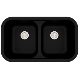 32" Seamless Undermount Double Equal Bowl Quartz Kitchen Sink in Black