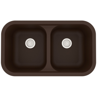 32" Seamless Undermount Double Equal Bowl Quartz Kitchen Sink in Brown