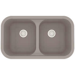 32" Seamless Undermount Double Equal Bowl Quartz Kitchen Sink in Concrete