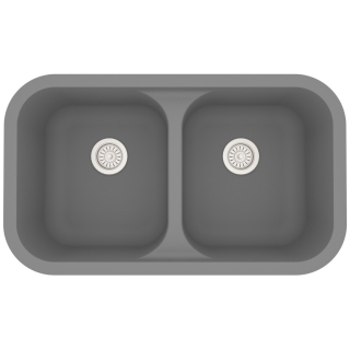 32" Seamless Undermount Double Equal Bowl Quartz Kitchen Sink in Grey