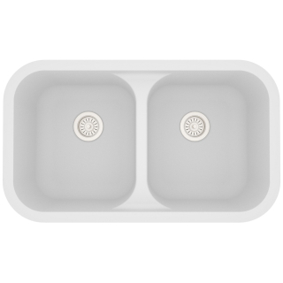 32" Seamless Undermount Double Equal Bowl Quartz Kitchen Sink in White