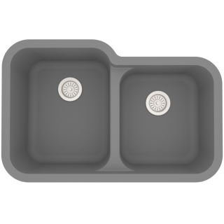32" Seamless Undermount Large/Small Bowl Quartz Kitchen Sink in Grey