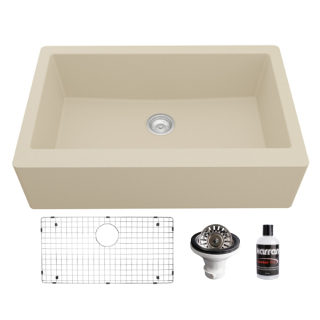 Farmhouse/Apron-Front Quartz Composite 34" Single Bowl Kitchen Sink Kit in Bisque