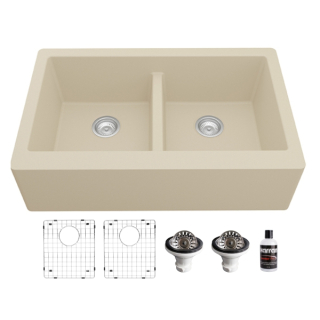 Double Equal Bowl Undermount Apron Front/Farmhouse Residential Kitchen Sink Kit in Bisque