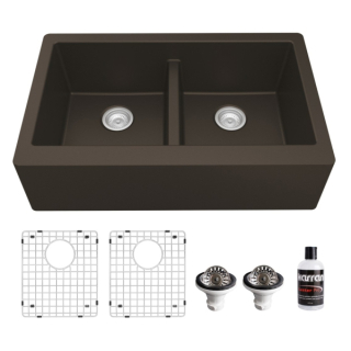 Double Equal Bowl Undermount Apron Front/Farmhouse Residential Kitchen Sink Kit in Brown