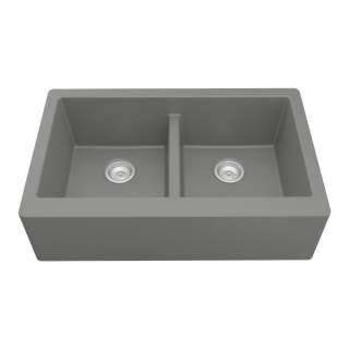 34" Undermount Double Equal Bowl Quartz Farmhouse Kitchen Sink in Grey