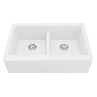 34" Undermount Double Equal Bowl Quartz Farmhouse Kitchen Sink in White