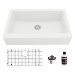 Retrofit Farmhouse/Apron-Front Quartz Composite 34" Single Bowl Kitchen Sink Kit in White