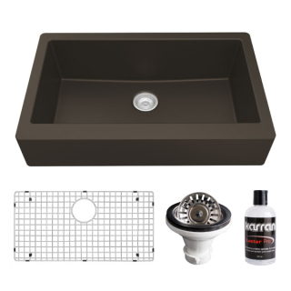 Retrofit Farmhouse/Apron-Front Quartz Composite 34" Single Bowl Kitchen Sink Kit in Brown