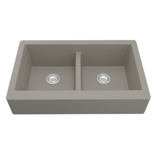 34" Retrofit Undermount Double Equal Bowl Quartz Farmhouse Kitchen Sink in Concrete
