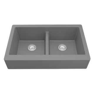 34" Retrofit Undermount Double Equal Bowl Quartz Farmhouse Kitchen Sink in Grey