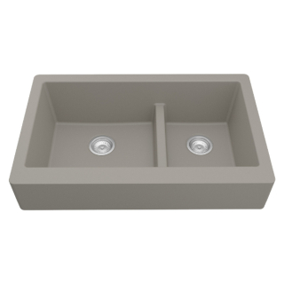 34" Retrofit Undermount Large/Small Bowl Quartz Farmhouse Kitchen Sink in Concrete