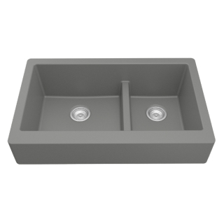 34" Retrofit Undermount Large/Small Bowl Quartz Farmhouse Kitchen Sink in Grey