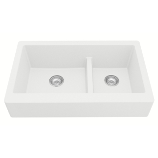 34" Retrofit Undermount Large/Small Bowl Quartz Farmhouse Kitchen Sink in White