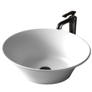 Karran Quattro QM164 Matte White Acrylic 21" Oval Bathroom Vessel Sink with Faucet and drain in Matte Black