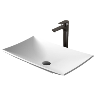 Karran Quattro QM170 Matte White Acrylic 25" Rectangular Bathroom Vessel Sink with Faucet and drain in Matte Black