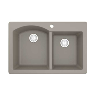 33" Top Mount Large/Small Bowl Quartz Kitchen Sink in Concrete