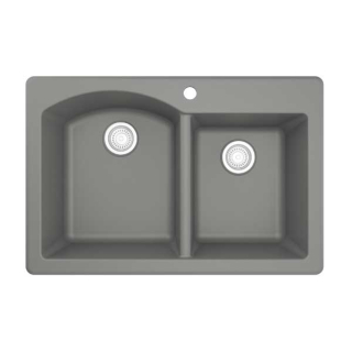 33"  Drop-In Quartz Composite 1-Hole 60/40 Double Bowl Kitchen Sink in Grey