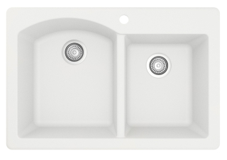 33" Drop-In Quartz Composite 1-Hole 60/40 Double Bowl Kitchen Sink in White