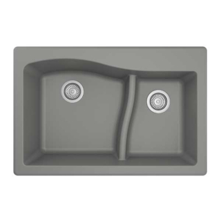 33" Top Mount Large/Small Bowl Quartz Kitchen Sink in Grey