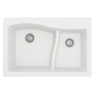 33" Top Mount Large/Small Bowl Quartz Kitchen Sink in White