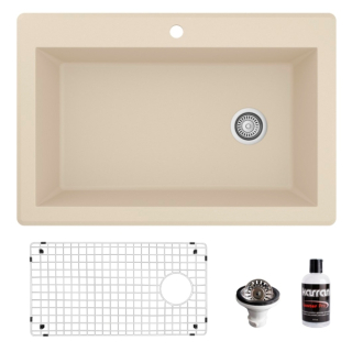 Karran Drop-In Quartz Composite 33" Single Bowl Kitchen Sink Kit in Bisque