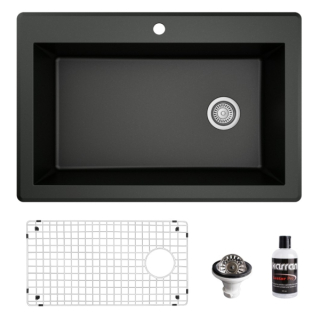 Karran Drop-In Quartz Composite 33" Single Bowl Kitchen Sink Kit in Black