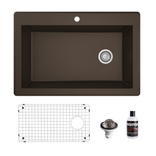 Karran Drop-In Quartz Composite 33" Single Bowl Kitchen Sink Kit in Brown