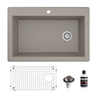 Karran Drop-In Quartz Composite 33" Single Bowl Kitchen Sink Kit in Concrete