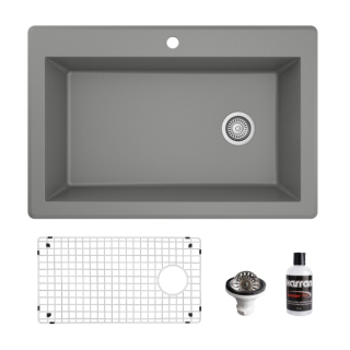 Karran Drop-In Quartz Composite 33" Single Bowl Kitchen Sink Kit in Grey