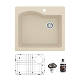 Drop-In Quartz Composite 25" Single Bowl Kitchen Sink Kit in Bisque