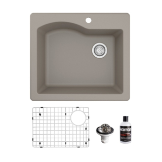 Drop-In Quartz Composite 25" Single Bowl Kitchen Sink Kit in Concrete