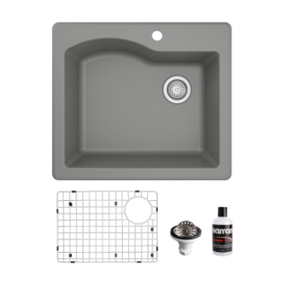 Drop-In Quartz Composite 25" Single Bowl Kitchen Sink Kit in Grey