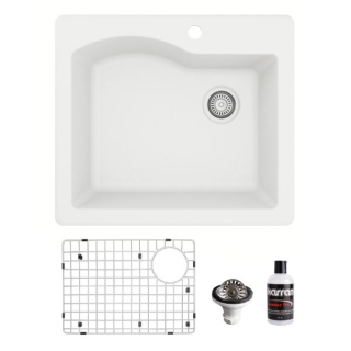 Drop-In Quartz Composite 25" Single Bowl Kitchen Sink Kit in White