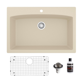 Drop-In Quartz Composite 33" Single Bowl Kitchen Sink Kit in Bisque
