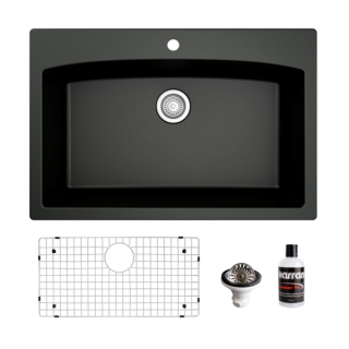 Drop-In Quartz Composite 33" Single Bowl Kitchen Sink Kit in Black