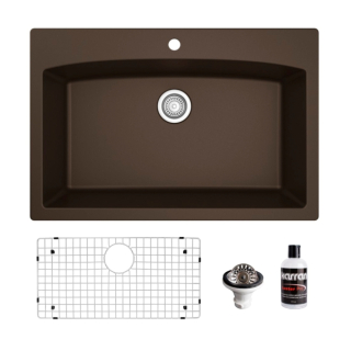 Drop-In Quartz Composite 33" Single Bowl Kitchen Sink Kit in Brown