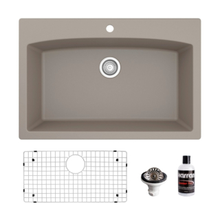 Drop-In Quartz Composite 33" Single Bowl Kitchen Sink Kit in Concrete