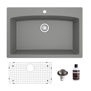 Drop-In Quartz Composite 33" Single Bowl Kitchen Sink Kit in Grey