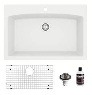 Drop-In Quartz Composite 33" Single Bowl Kitchen Sink Kit in White