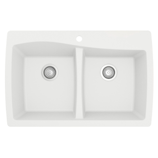 34" Top Mount Double Equal Bowl Quartz Kitchen Sink in White