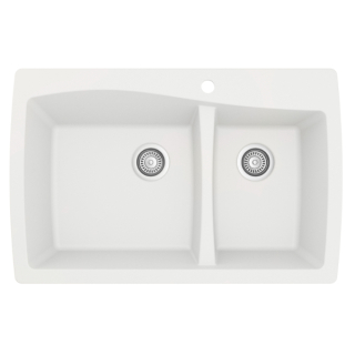 34" Top Mount Large/Small Bowl Quartz Kitchen Sink in White
