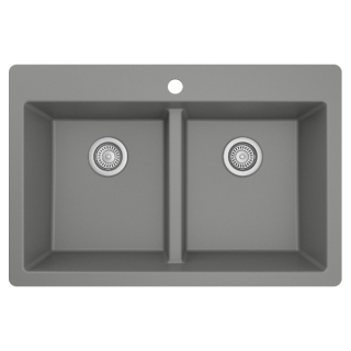 33" Top Mount Double Equal Bowl Quartz Kitchen Sink in Grey